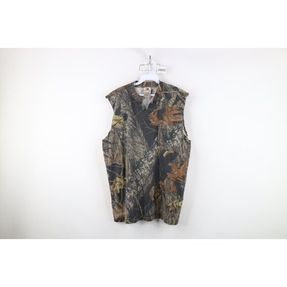 Vintage Mossy Oak Camouflage Mens Medium Thrashed Cut Off Sleeveless T-Shirt - Picture 1 of 13
